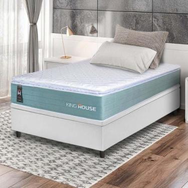 Imagem de Conjunto Box Baú Branco Lagos Verde Molas Ensacadas Solteiro 88x188x73