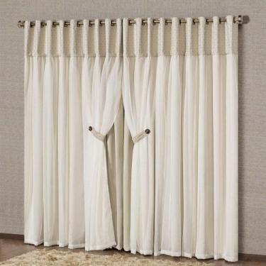 Imagem de Cortina Dubai Tecido Blackout E Voal 2,00M X 1,70M - Palha - Casa Scar