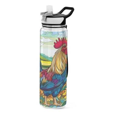Imagem de Garrafa de água colorida Rooster Farm de 940 ml com canudo e bico garrafas de água personalizadas à prova de vazamento para esportes ao ar livre