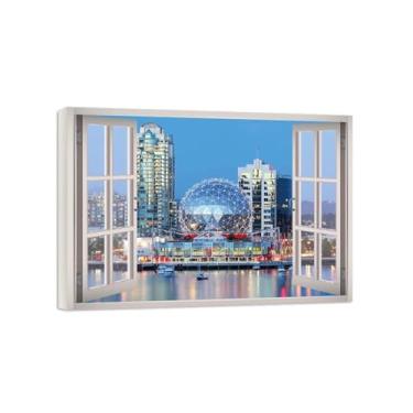 Imagem de Impressão lona janela falsa-Edifícios cidade-Imagem arte parede paisagem-Pintura moderna para banheiro decoração 50x70cm20x27in Tela Embrulhada