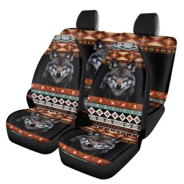 Imagem de Wanyint Conjunto completo de capa de assento de carro preto lobo asteca, protetor de assento de carro para mulheres e homens, capa de assento frontal traseira universal para SUV Sedan Vans