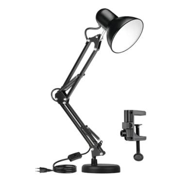 Imagem de Luminária de Mesa Escritório Abajur Articulada Com Garra E Base Preto Branca Rosa (Preto 65cm)