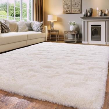 Imagem de OHDS Tapete branco fofo para quarto, 2,5 x 3,5 m, tapete grande - Tapete felpudo ultramacio e antiderrapante, tapete durável confortável para sala de estar e berçário de dormitório infantil, decoração