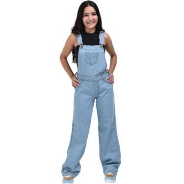 Imagem de Jardineira calça macacão jeans com alça infantil juvenil 10 ao 16 - No
