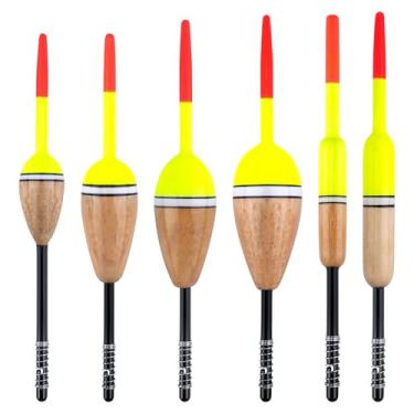 Imagem de Dr.Fish Pacote com 6 boias flutuantes de madeira balsa flutuantes boias de pesca de primavera para truta, peixe-gato, panfish, robalo, walleye oval e cilíndrico