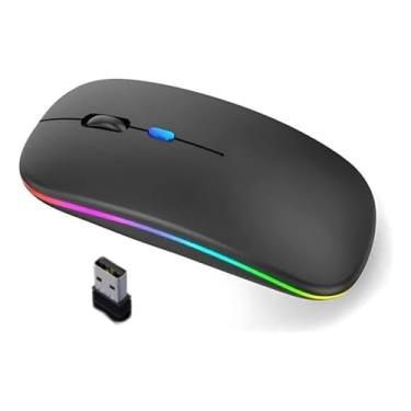 Imagem de Mouse Sem Fio Recarregável Bluetooth com LED RGB Silencioso Ergonômico