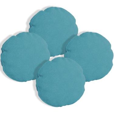 Imagem de Kit 4 Capas Para Almofada Redonda Veludo 50x50cm - 7 Decor, Azul Turqu