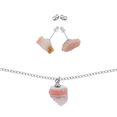 Imagem de Tornozeleira + brincos pedra natural Opala Rosa