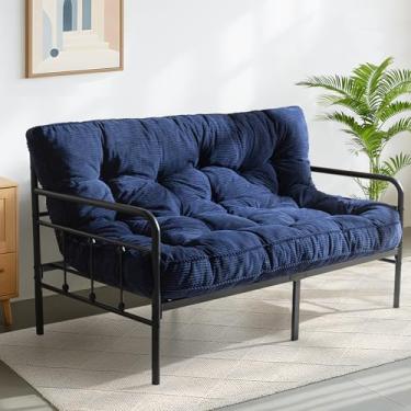 Imagem de MAXYOYO Colchão Futon Queen de 15 cm, sofá-cama tufado futons com borda de design de corda torcida, colchão de chão de tecido grosso com fio para adultos, enchimento de espuma desfiada (moldura não