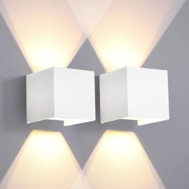 Imagem de Easyusahome Pacote Com 2 Arandelas De Parede Led Para Exterior/Interior, Conjunto Moderno Quadradas, Luzes Varanda Feixe Variável I65 À Prova D'Água, Luz Quente 12 W E 3000 K Cima Baixo (Brancas)