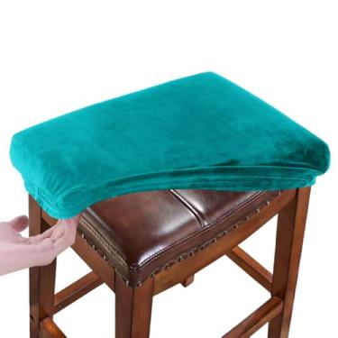 Imagem de RHYII Conjunto De 2 Capas Retangulares Veludo Para Banquetas, Capa Elástica Lavável Assento Selim, Protetor Banco Com Faixas Elásticas, Azul Pavão