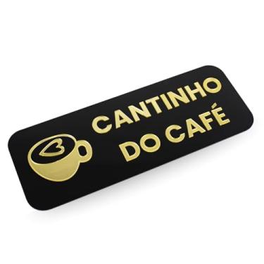 Imagem de Placa Espelhada Acrílico Cantinho do Café Preto e Dourado