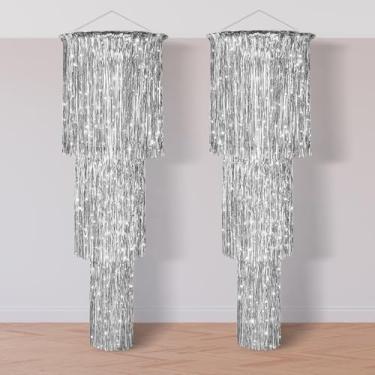 Imagem de Tatuo 2 peças, lustre de estanho metálico de 3 camadas, com franjas cintilantes, decoração pendurada, cenário de cabine fotográfica, para aniversário, casamento, véspera de ano novo, artigos de festa