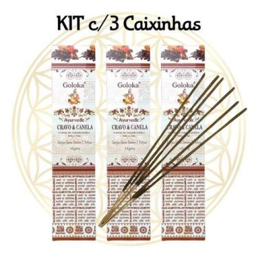 Imagem de KIT C/3 CX'S Incenso Goloka Indiano Vareta Linha Ayurvedic, Cravo e Ca