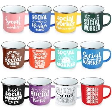 Imagem de Didaey 12 peças Caneca de assistente social 340 g presentes de agradecimento de assistente social a granel esmalte xícara de café presentes para funcionários colega de trabalho professor enfermeira