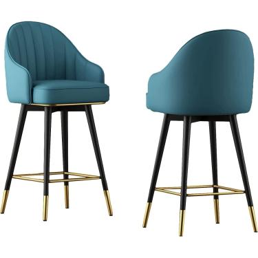 Imagem de Conjunto De 2 Bancos De Bar Ergonômicos, Bancos De Bar Estofados Com Pernas Cromadas Pretas, Bancos De Bar Giratórios De Couro, Cadeiras De Bar De Altura De Balcão, E, 65CM