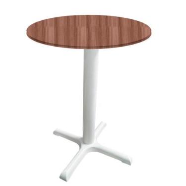 Imagem de Mesa Ômega Ferro Branco 74 cm (Alt) Base em X Tampo MDP Redondo Walnut
