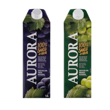 Imagem de Aurora Kit Degustação Suco Integral Uva Tinta e Uva Verde 1,5L cada, Tetra Pak 100% Suco