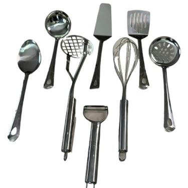 Imagem de Kit Utensílios de Cozinha 100% Inox Colher Concha Amassador Espátula Descascador Fue Escumadeira(KIT5 (8 ITENS))
