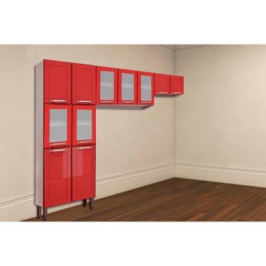 Imagem de Cozinha Modulada Bertolini Colors 3 Peças (2Aéreos+1Paneleiro) CPT81 Branco/Vermelho - Bertolini