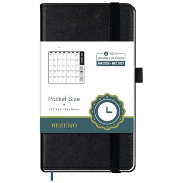 Imagem de BEZEND Agenda mensal 2026-2027, calendário de bolso de 2 anos para bolsa de 8,9 cm x 16,5 cm, funciona de janeiro de 2026 a dezembro de 2027, papel 100 GSM, bolso de armazenamento, laço para caneta e