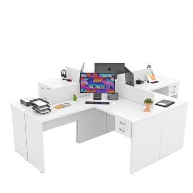 Imagem de Estação de Trabalho Ilha Mesas Em L 140x60cm Com Gaveta Netmobil (Branco)