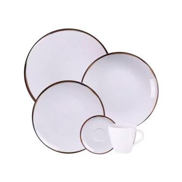 Imagem de Aparelho De Jantar 20 Peças Tramontina Canyon Em Porcelana Branco Com Marrom