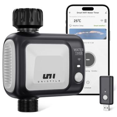 Imagem de Temporizador de irrigação WiFi, temporizadores de água programáveis Unistyle inteligentes, controlador de irrigação WiFi com atraso de chuva, modo automático, temporizadores de mangueira para