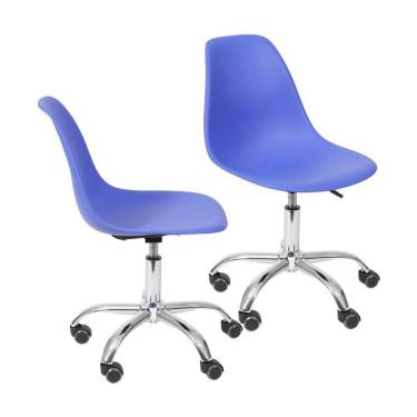 Imagem de Kit 2 Cadeiras Boxbit Dkr Eames Base Em Rodízio Azul Escuro