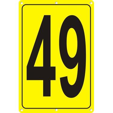 Imagem de Placas numéricas 0-20 para quadra de tênis, placa numerada para estacionamentos e espaços públicos, 30 x 20 cm à prova de intempéries e fácil de instalar placas de metal (placa numerada amarela 49,