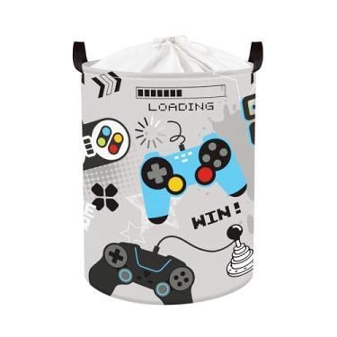 Imagem de Clastyle Cesto de armazenamento legal para crianças, controle de jogos, cesto de roupa suja, dobrável, caixa de brinquedos para berçário, cinza, 36 x 45 cm