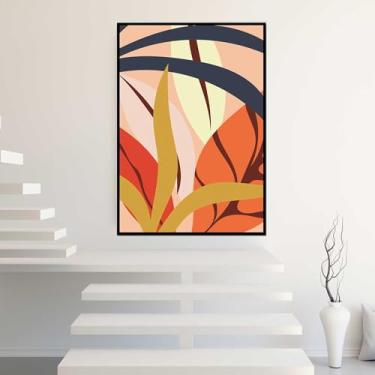 Imagem de Quadro com Moldura Folhas Planta Laranja Amarelo Decorativo Grande Sala Quarto Hall