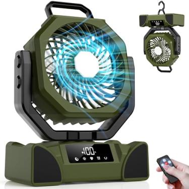 Imagem de Ventilador portátil recarregável, ventilador alimentado por bateria de 20000 mAh com luz LED, ventiladores de acampamento para controle remoto de barraca, 5 velocidades e gancho, ventiladores sem fio