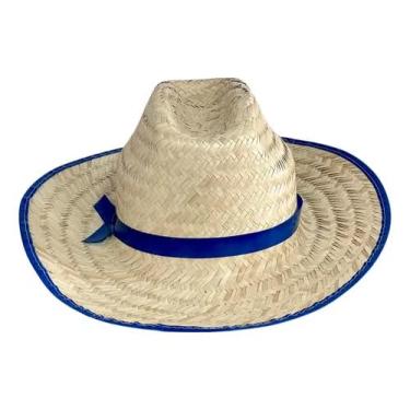 Imagem de Chapéu De Palha Caipira Infantil Com Faixa Azul Para Festa Junina