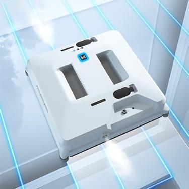 Imagem de Aspirador de pó robótico inteligente para janelas - Pulverizador duplo de água, sucção de 3000 Pa, corda de segurança de 4,5 m, controle remoto, limpeza de vidros sem moldura e sem riscos