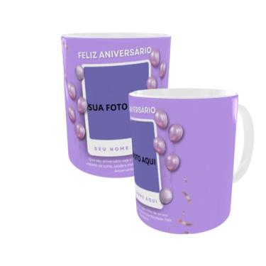 Imagem de Caneca Presente Feliz Aniversário Post Instagram 320ml (Roxo)