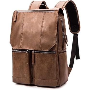 Imagem de Mochila De Viagem Mochilas De Couro Pu Escolar De Grande Capacidade Moda Masculina Mochilas Para Laptop De Negócios Mochila De Viagem De Lazer Mochila Retrô Simples Casual, Brown, 14inchs
