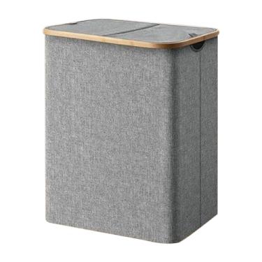 Imagem de Cesto de roupa suja, cesto de roupa suja coberto, organização de armazenamento doméstico com economia de espaço para quarto de bebê