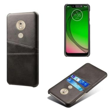 Imagem de Capas Compatível com MOTO G7 Play,Caso de couro PU-Tampa de telefone a prova de choque com 2 slots de cartão,Proteção anti-impressão digital e anti-gota-Black