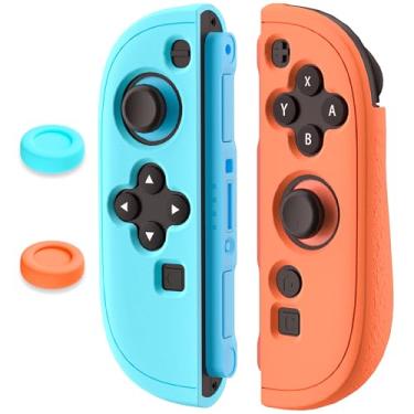 Imagem de FANPL Capa de silicone para controle Joycon Nintendo Switch 2, capa protetora para Joycons 2 Soft Shell, confortável ergonômica e fácil instalação - Versão espessa (azul-laranja)