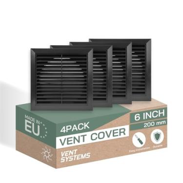 Imagem de Vent Systems Duto de 15,24 cm - 20,32 cm x 20,32 cm Pacote externo com 4 tampas de saída de ar – Tubo de saída de exaustão de banheiro – Tampa de ventilação preta para secadora – Preto 150 mm 200 x 200 mm
