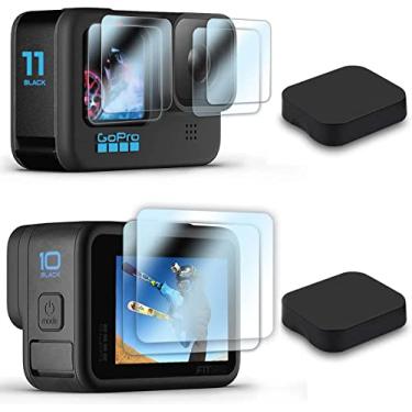 Imagem de FiTSTILL 10 peças protetoras de tela para Go Pro Hero 12/Hero 11/Hero 10/Hero 9 preto, pacote com 3 protetores de tela de vidro temperado ultra lear + 1 peça de capa protetora de lente de borracha kit