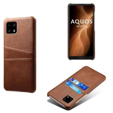 Imagem de Capa compatível com Sharp Aquos Sense 4, capa de couro PU - Capa de telefone fina à prova de choque com 2 compartimentos para cartão, proteção anti-impressão digital e anti-queda de plástico couro