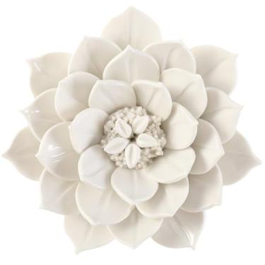 Imagem de ALYCASO Decoração de parede de flor de cerâmica arte 3D artesanal escultura de flores presentes modernos para sala de estar corredor quarto sala de jantar ao ar livre branco I3 15 cm
