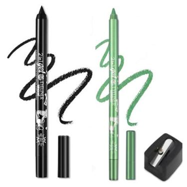 Imagem de Fato de lápis de delineador flash de gel colorido, 2 canetas de delineador de olhos, caneta de delineador de olhos impermeável, sombra de olhos, sobrancelha, lápis de olhos (01 preto & 08 verde)