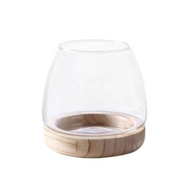Imagem de zaoalife Vaso de vidro com base de suporte de madeira, lâmpada hidropônica transparente para peixes para flores, vaso hidropônico de madeira, vaso hidropônico, sala de estar