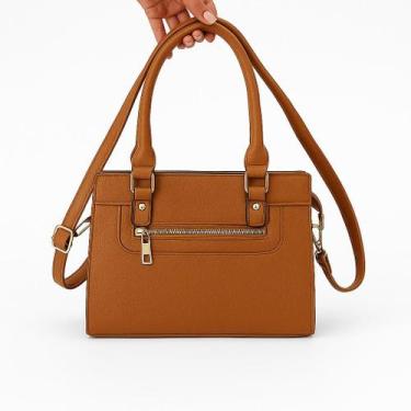 Imagem de Bolsa Feminina Chique Estruturada com Alça Dupla e Zíper Dourado Ideal