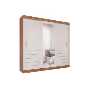 Imagem de Guarda Roupa Casal 3 Portas de Correr (1 c/ Espelho) e 6 Gavetas Cecilia Cinamomo/Off White - Panan