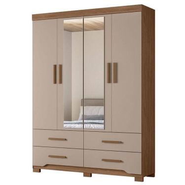 Imagem de Guarda Roupa Solteiro Miami 4 Portas Carvalho Fendi Com Espelho - Moval