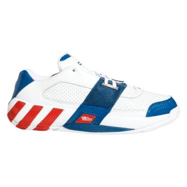 Imagem de adidas Tênis de basquete masculino Agent Gil Zero Restomod, Branco/azul-branco/branco pomba, 13 Women/11.5 Men